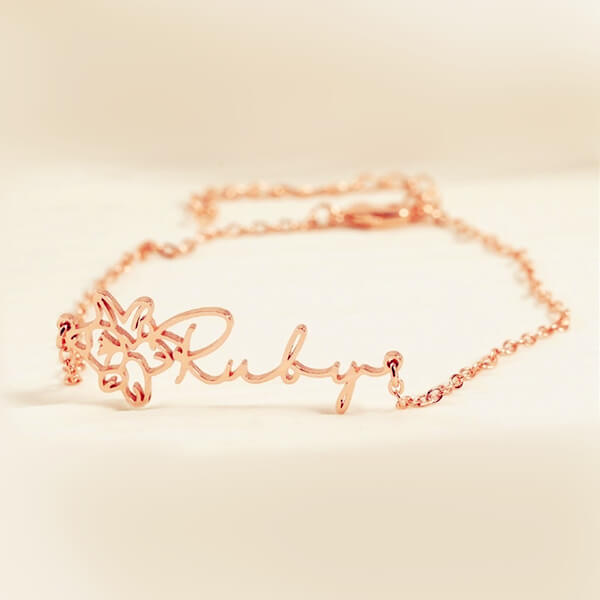 Wholesale custom womens name anklet suppliers personalized rose gold birth flower name bracelet manufacturers